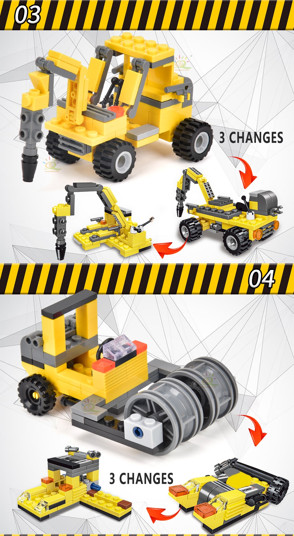 HUIQIBAO TOYS 693pcs 8in1 Engineering Truck Building Blocks Crane Bulldozer Car City Construction Bricks Set For Children Kids - Images 7