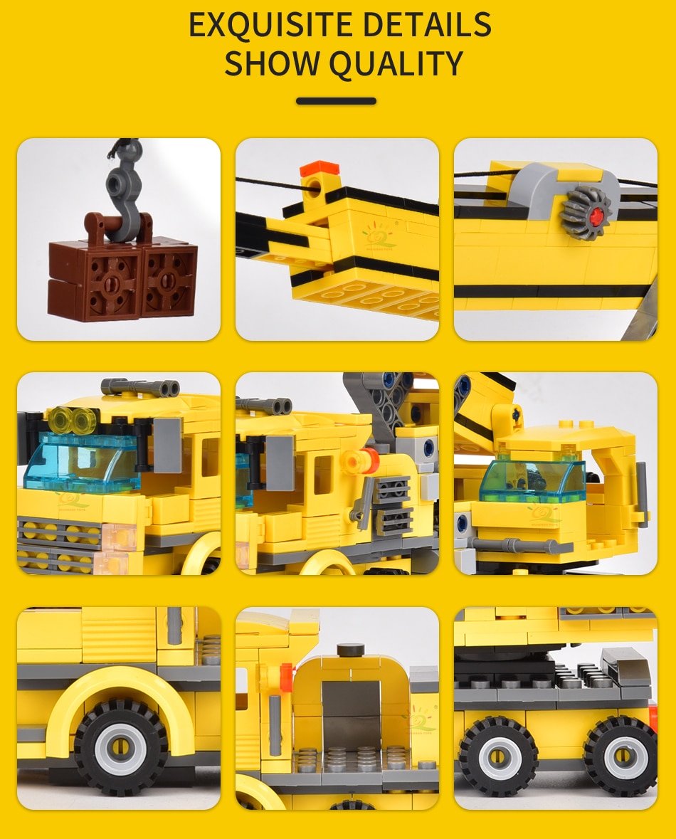 HUIQIBAO TOYS 693pcs 8in1 Engineering Truck Building Blocks Crane Bulldozer Car City Construction Bricks Set For Children Kids - Images 10