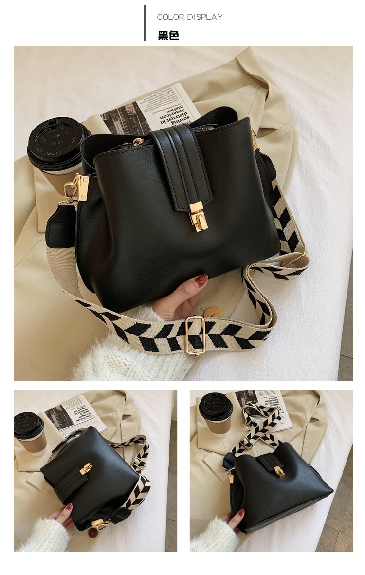 JIN YIDE Vintage Simple Small PU Leather Bucket Crossbody Bag for Women 2023 Designer Fashion Lady Luxury Black Shoulder Handbag - Images 4