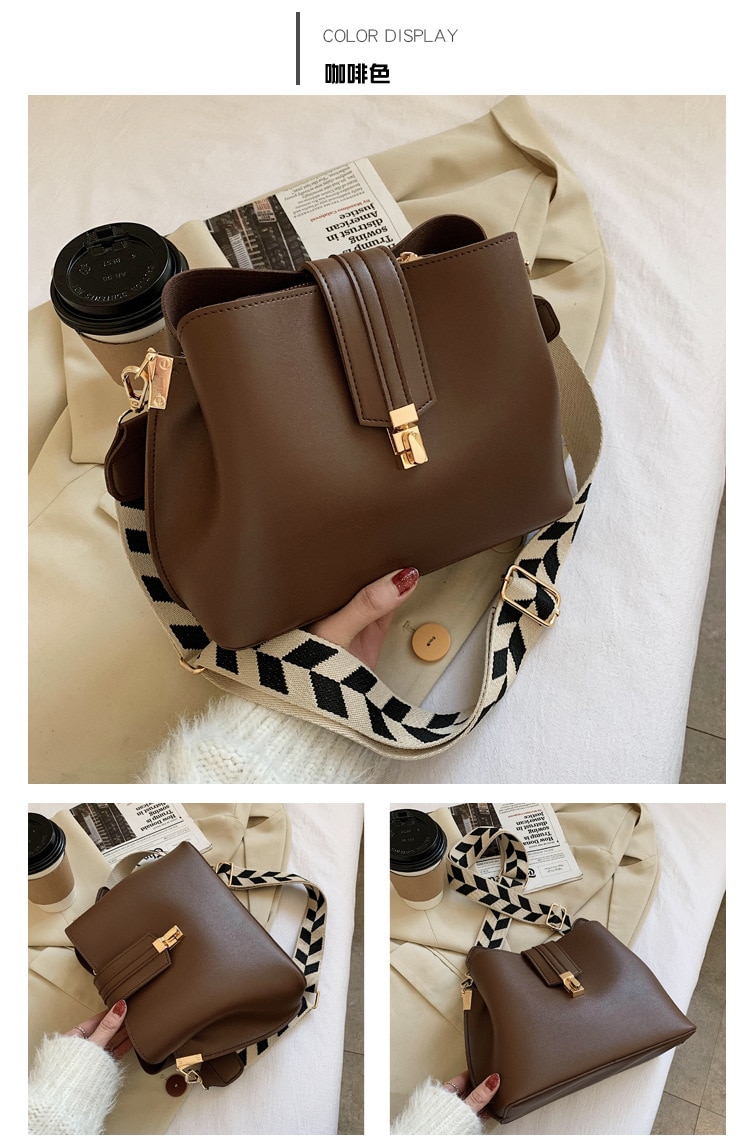 JIN YIDE Vintage Simple Small PU Leather Bucket Crossbody Bag for Women 2023 Designer Fashion Lady Luxury Black Shoulder Handbag - Images 3