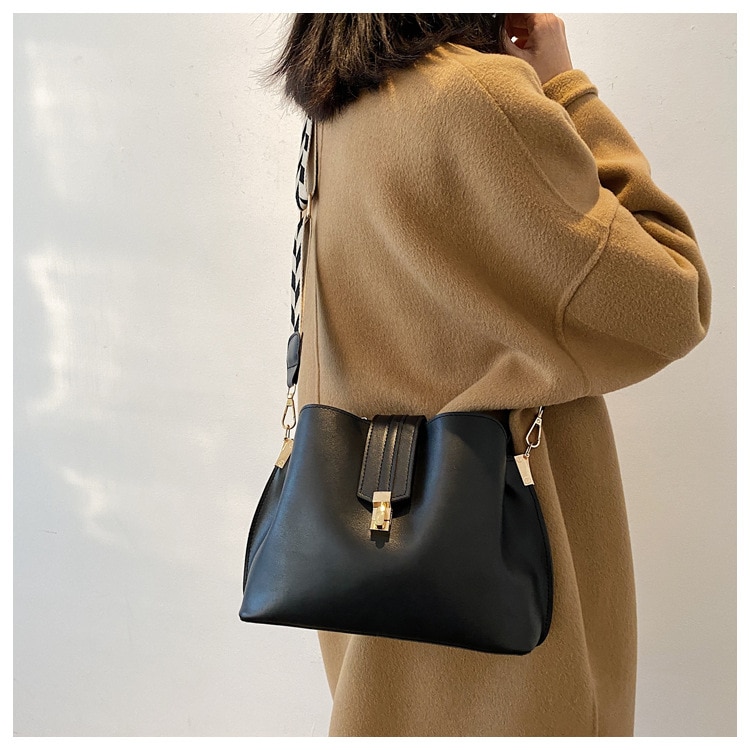 JIN YIDE Vintage Simple Small PU Leather Bucket Crossbody Bag for Women 2023 Designer Fashion Lady Luxury Black Shoulder Handbag - Images 18