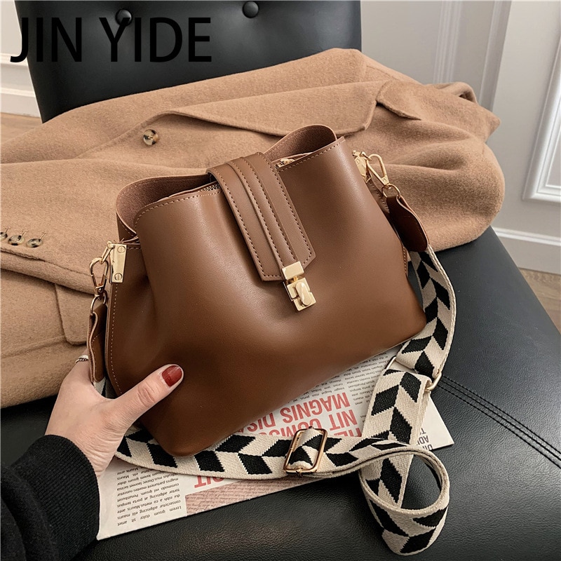 JIN YIDE Vintage Simple Small PU Leather Bucket Crossbody Bag for Women 2023 Designer Fashion Lady Luxury Black Shoulder Handbag