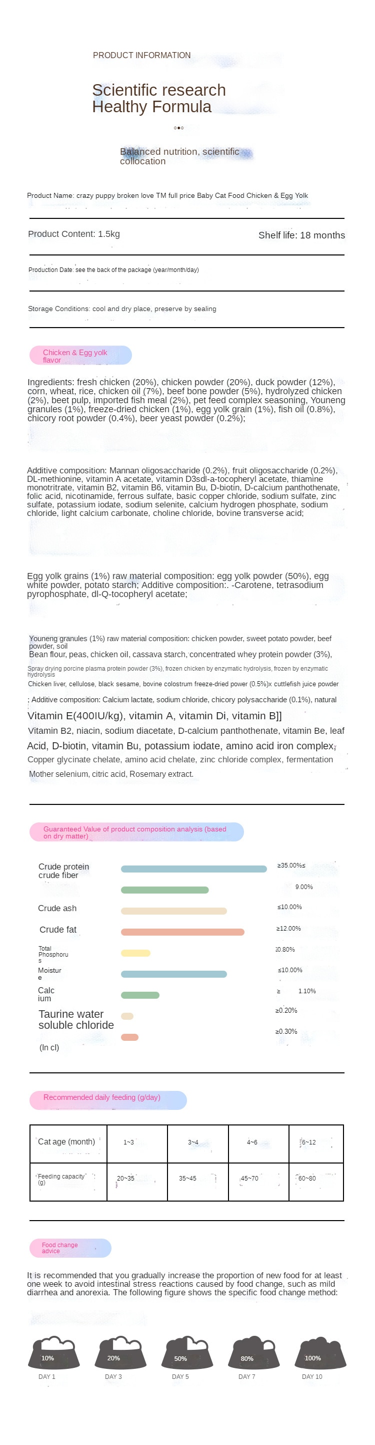 Kitty cat food freeze-dried, crushed and broken, full-price milk cake, chicken, nutrition, fattening and gills 1-12 months - Images 10