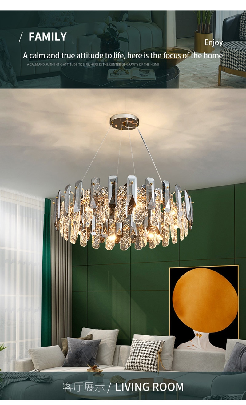 LED Luxury Crystal Chandeliers Lustre Pendant Lights Home Hanging Lighting For Living Dining Room Hotel Decoration Pendant Lamp - Images 5