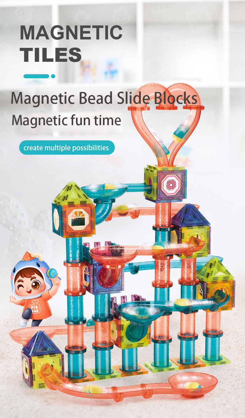 LED Magnetic Blocks Track Building Brick Bead Ball Children Toys Construction Competition Running Pipeline Building Blocks - Images 1
