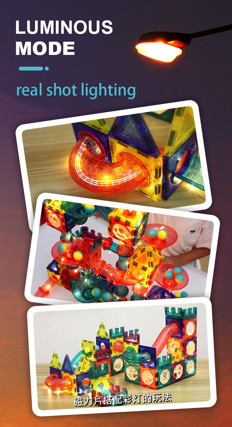 LED Magnetic Blocks Track Building Brick Bead Ball Children Toys Construction Competition Running Pipeline Building Blocks - Images 4