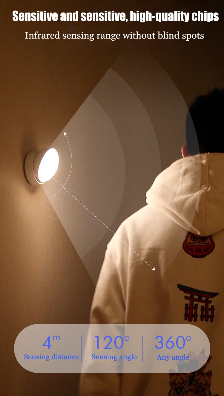 Led Night Light USB Charging Motion Sensor Round Energy-saving Led Lamps Bedroom Sound/Light Control For Corridor Home Bathroom - Images 3