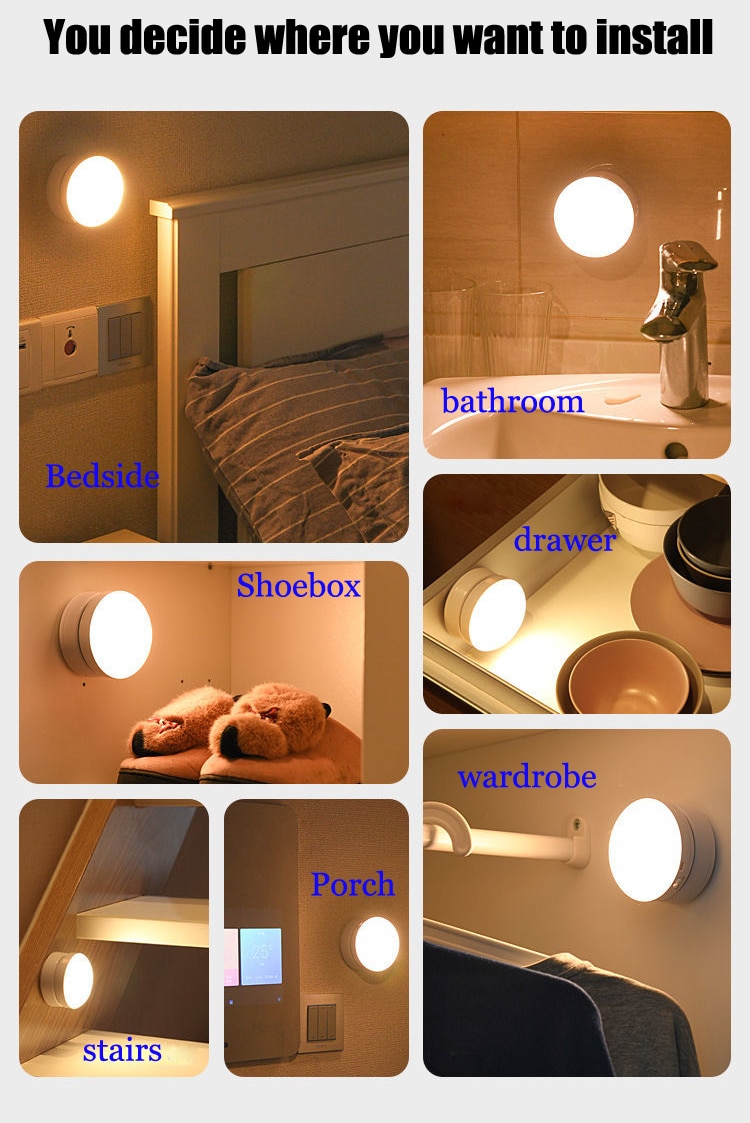 Led Night Light USB Charging Motion Sensor Round Energy-saving Led Lamps Bedroom Sound/Light Control For Corridor Home Bathroom - Images 4