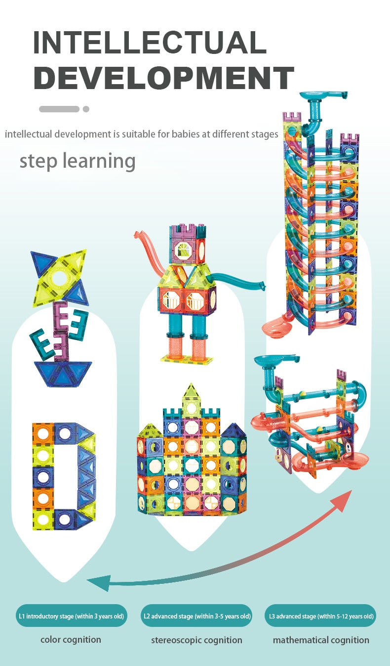 LED 마그네틱 블록 트랙 빌딩 벽돌 구슬 공 어린이 장난감 건설 경쟁 실행 파이프 라인 빌딩 블록 - imaget 6