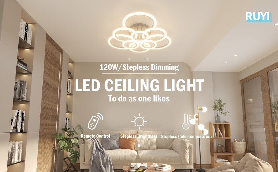 Modern Led Ceiling Light Fixture Smart Remote Stepless Dimming Chandelier 120W Ceiling Lamp for Living Room Bedroom Dining Room - Images 11