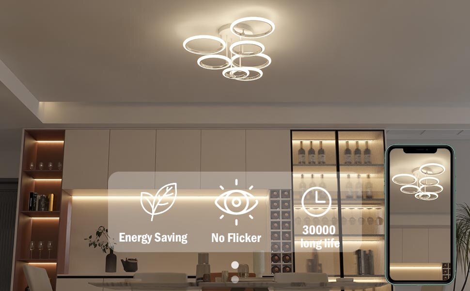 Modern Led Ceiling Light Fixture Smart Remote Stepless Dimming Chandelier 120W Ceiling Lamp for Living Room Bedroom Dining Room - Images 7