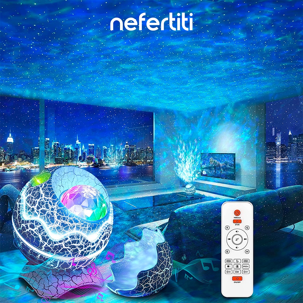 Máy Chiếu NEFERTITI Ngôi Sao Trứng Khủng Long Máy Chiếu Galaxy Tiếng Ồn Trắng Loa Bluetooth LED Đèn Ngủ Cho Trẻ Em Trang Trí Phòng Quà Tặng