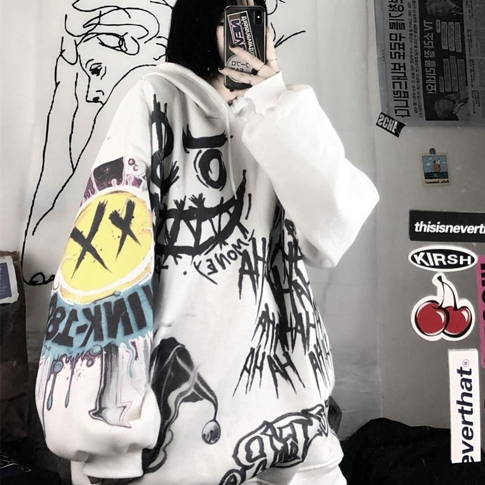 Men Spring Autumn Funny Punk Hoodies Tops Females Clothes Hoodie Gothic Japan Cartoon Hip Hop Hoodie Sweatshirt Oversize