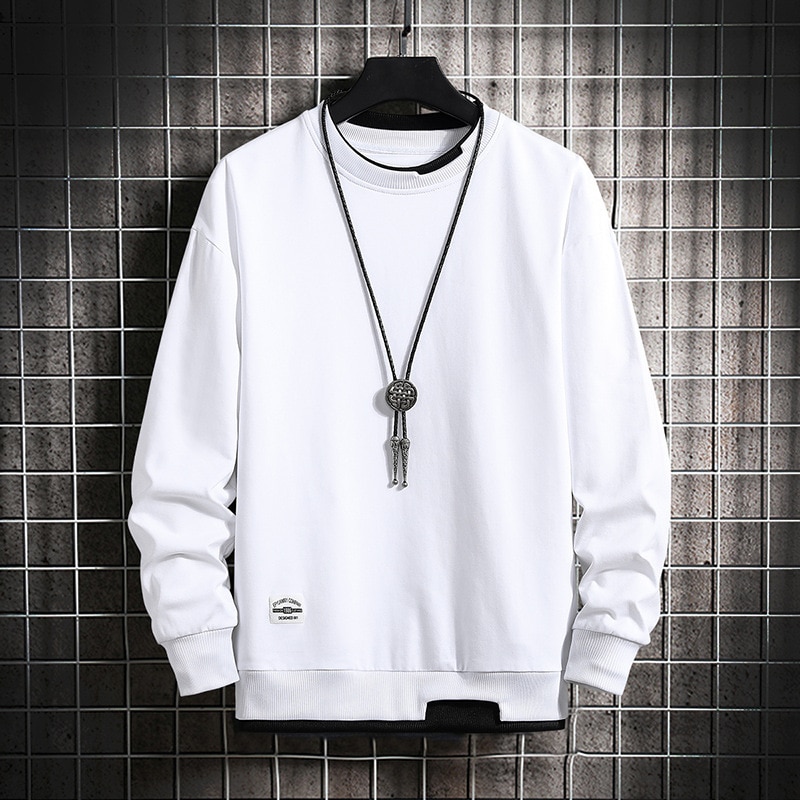 Mens Casual Sweatshirts Hoodie Men Fake Two Pieces Multi Color O-Neck Fashion Harajuku Style Male Sweatshirt 2023 New