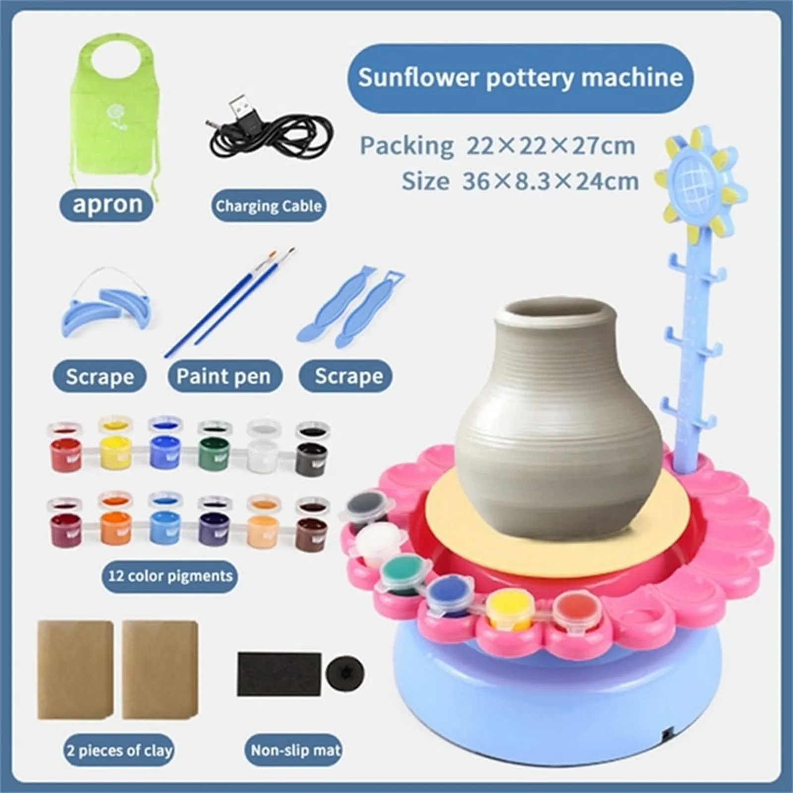 Mini Electric Pottery Machine Household Pottery Making Toy Interactive Game Diy Handicraft Ceramic Kit With Pigment Clay Kid Toy