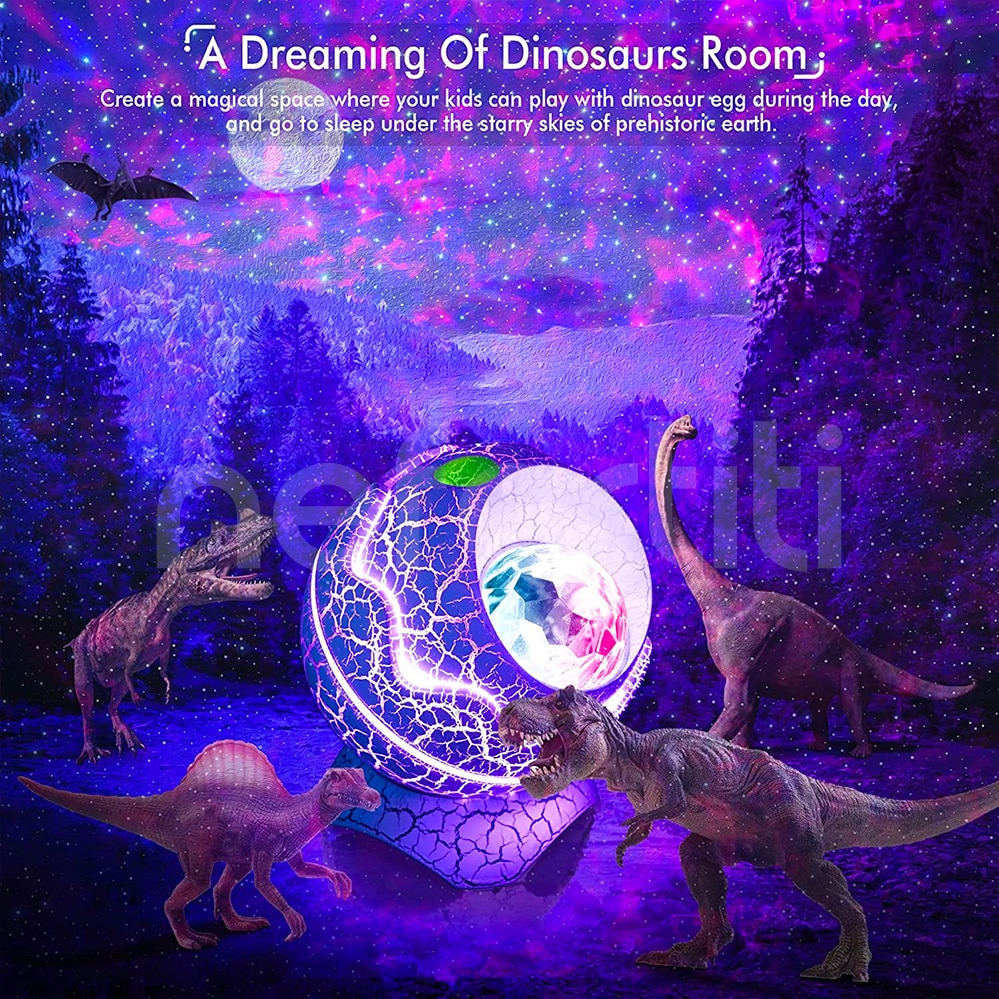 NEFERTITI Star Projector Dinosaur Eggs Galaxy Projector White Noise Bluetooth Speaker LED Night Lights for Kids Room Decor Gifts