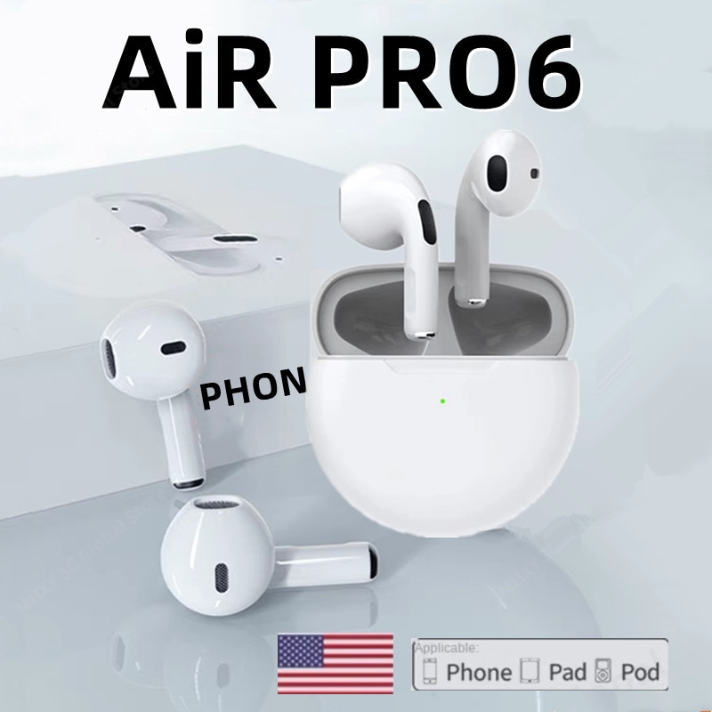 Original Air Pro 6 TWS Wireless Bluetooth Earphones Mini Pods Earbuds Earpod Headset For Xiaomi Android Apple iPhone Headphones