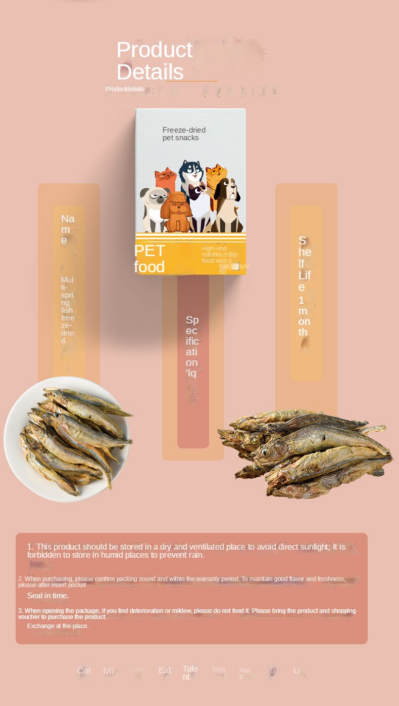 Pet freeze-dried snacks spring fish cat dog snacks with seeds spring fish dried freeze-dried meat - Images 3