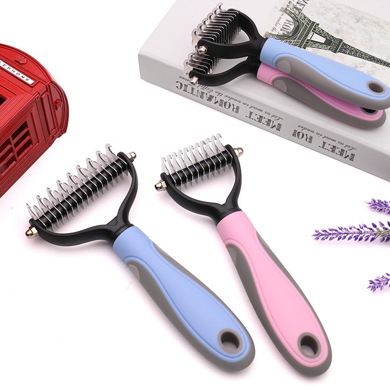 Pets Fur Knot Cutter Dụng cụ chải lông cho chó Chải lông cho mèo Pet Cat Hair Removal Comb Brush Nhà cung cấp sản phẩm vật nuôi hai mặt - Ảnh 14