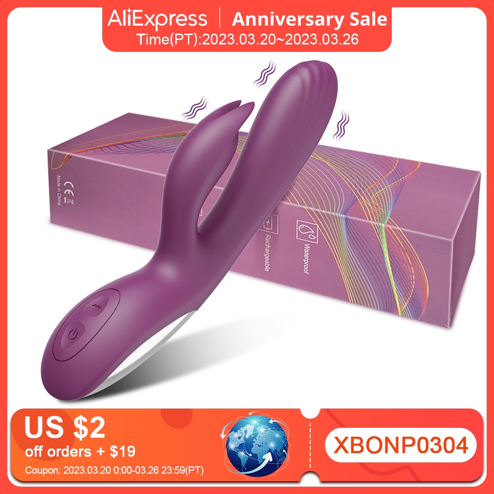 Powerful G Spot Rabbit Vibrator Female Clitoris Nipple Dual Stimulator Massager 2 in 1 Dildo Sex Toys Shop Adult Goods for Women