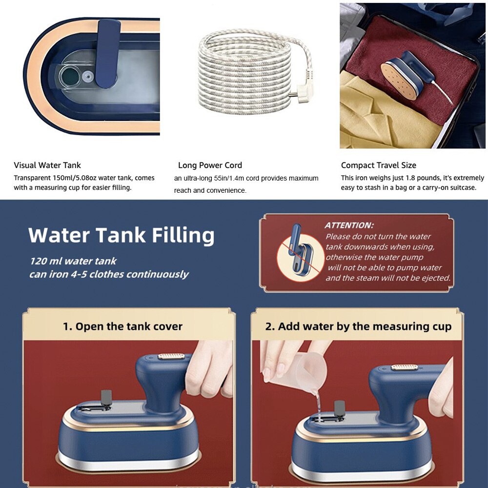 REUP Portable Garment Steamers Steam Iron for Clothes Wet Dry Hand Held Ironing Machine 15s Fast-Heat Cleaner 1200w Ironing - Images 5