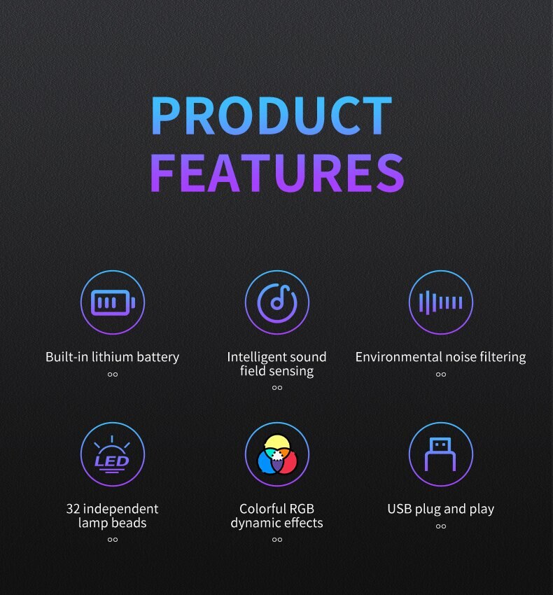 RGB Sound Control Synchronous Rhythm Light Colorful Music Atmosphere Lamp Car Desktop Induction Creative LED Pickup Light - Images 2