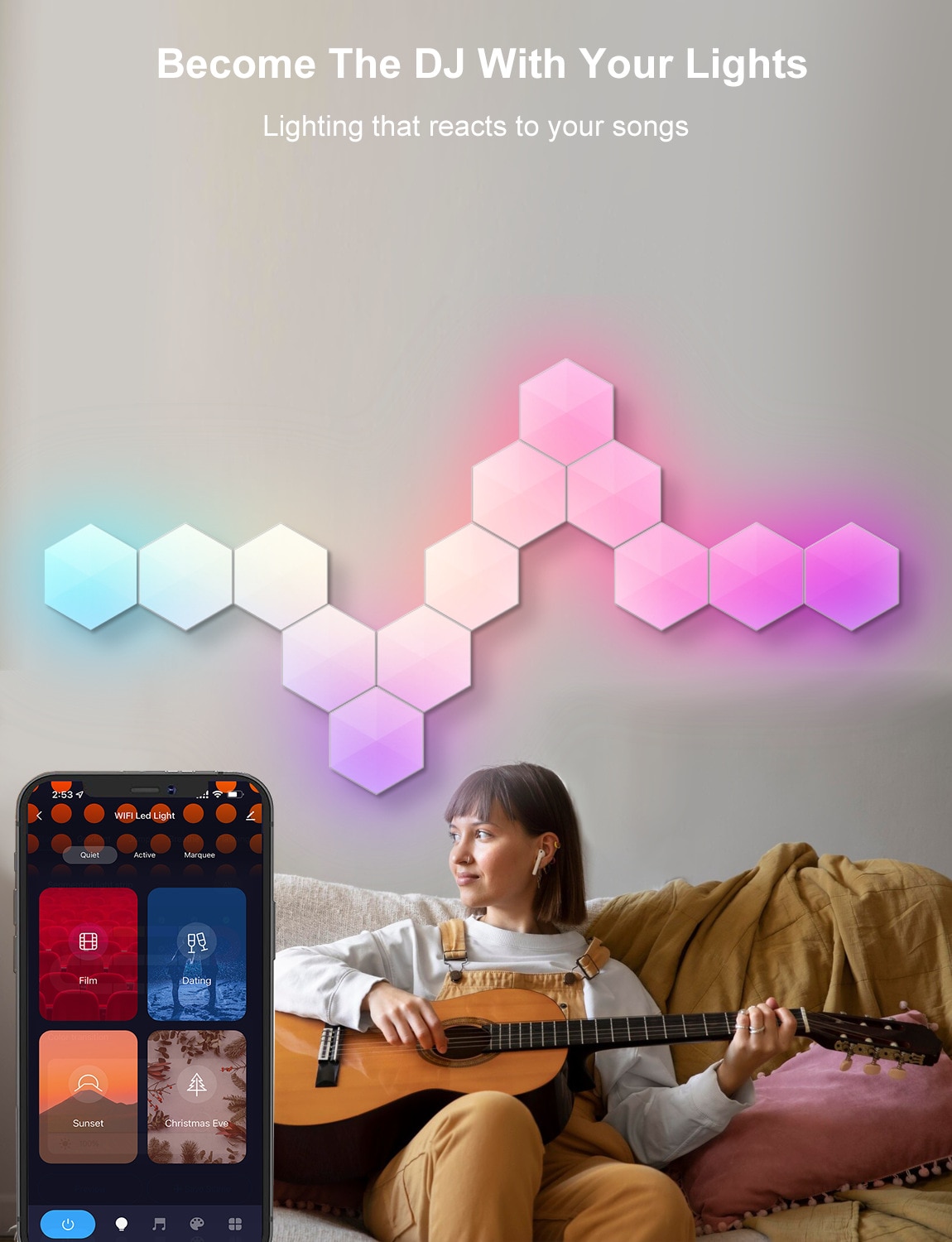 RGBIC Modern LED Wall Lamp With Smart APP Voice Control DIY Hexagonal Honeycomb Lights LED light For Computer Game Room Decor - Images 4