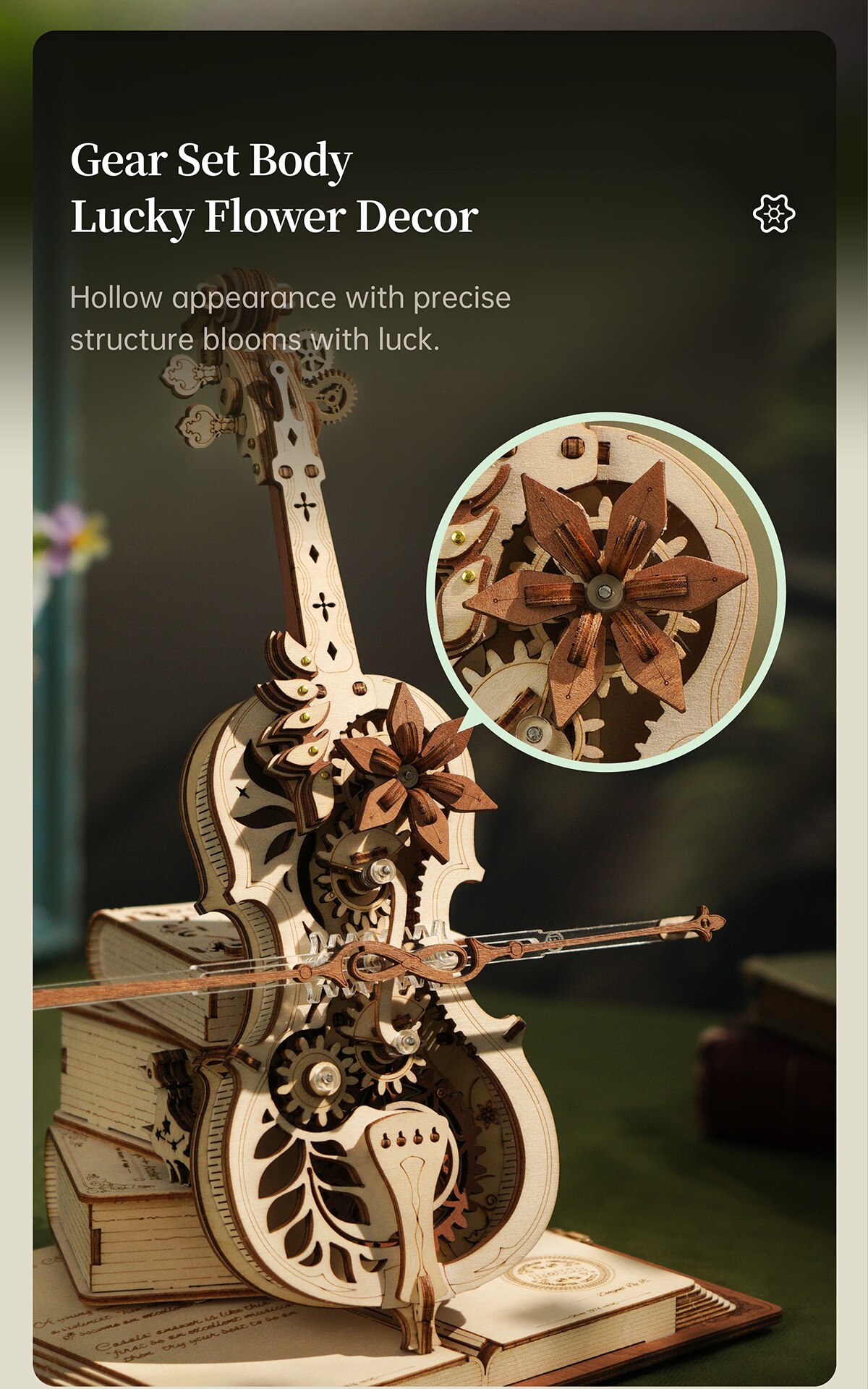 Robotime ROKR Magic Cello Mechanical Music Box Moveable Stem Funny Creative Toys for Child Girls 3D Wooden Puzzle AMK63 - Images 5