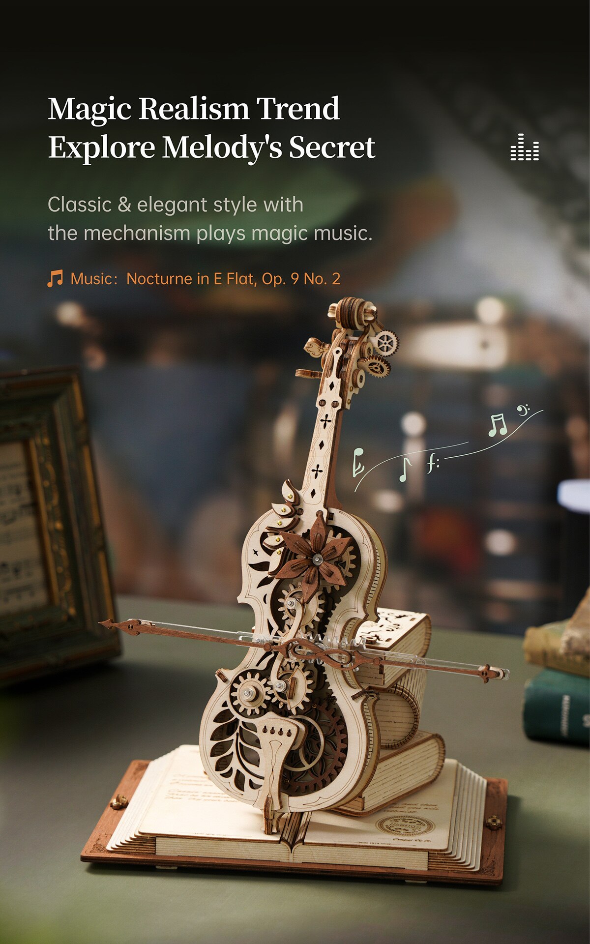 Robotime ROKR Magic Cello Mechanical Music Box Moveable Stem Funny Creative Toys for Child Girls 3D Wooden Puzzle AMK63 - Images 4