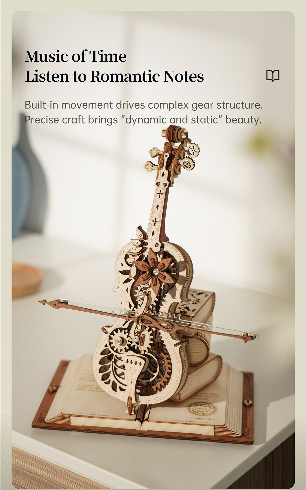 Robotime ROKR Magic Cello Mechanical Music Box Moveable Stem Funny Creative Toys for Child Girls 3D Wooden Puzzle AMK63 - Images 7