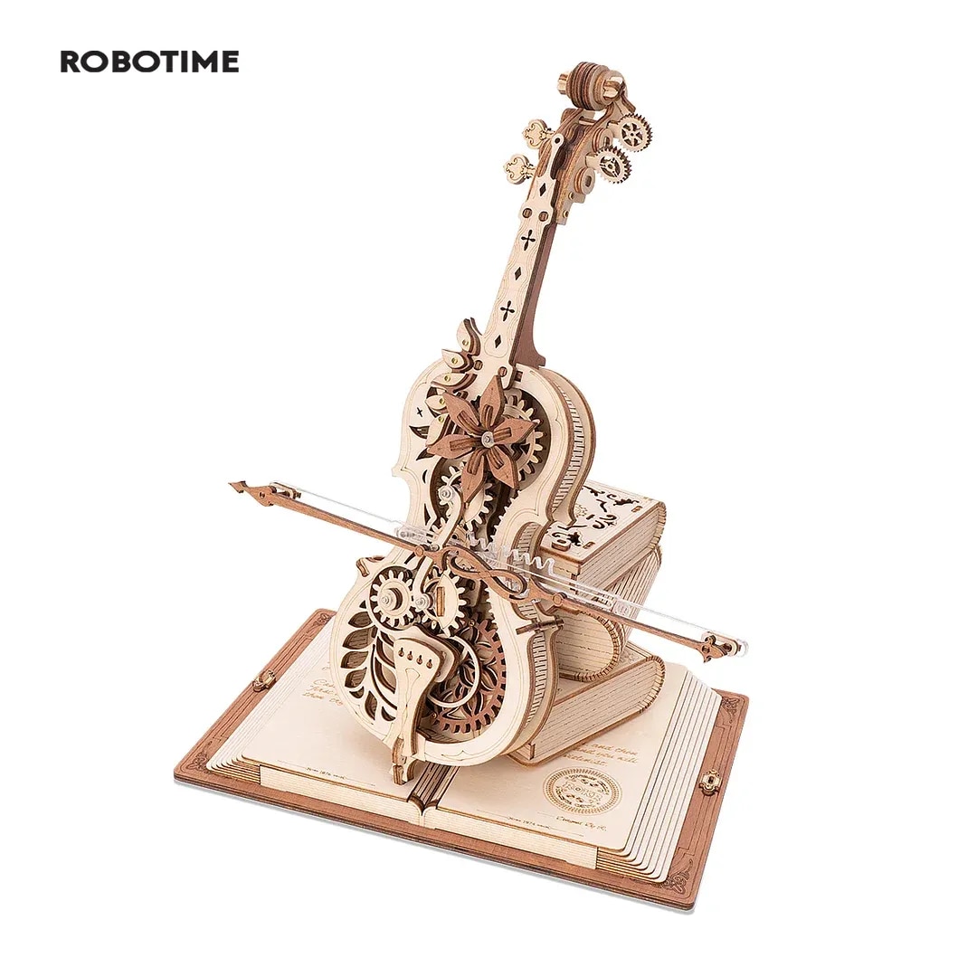 Robotime ROKR Magic Cello Mechanical Music Box Moveable Stem Funny Creative Toys for Child Girls 3D Wooden Puzzle AMK63