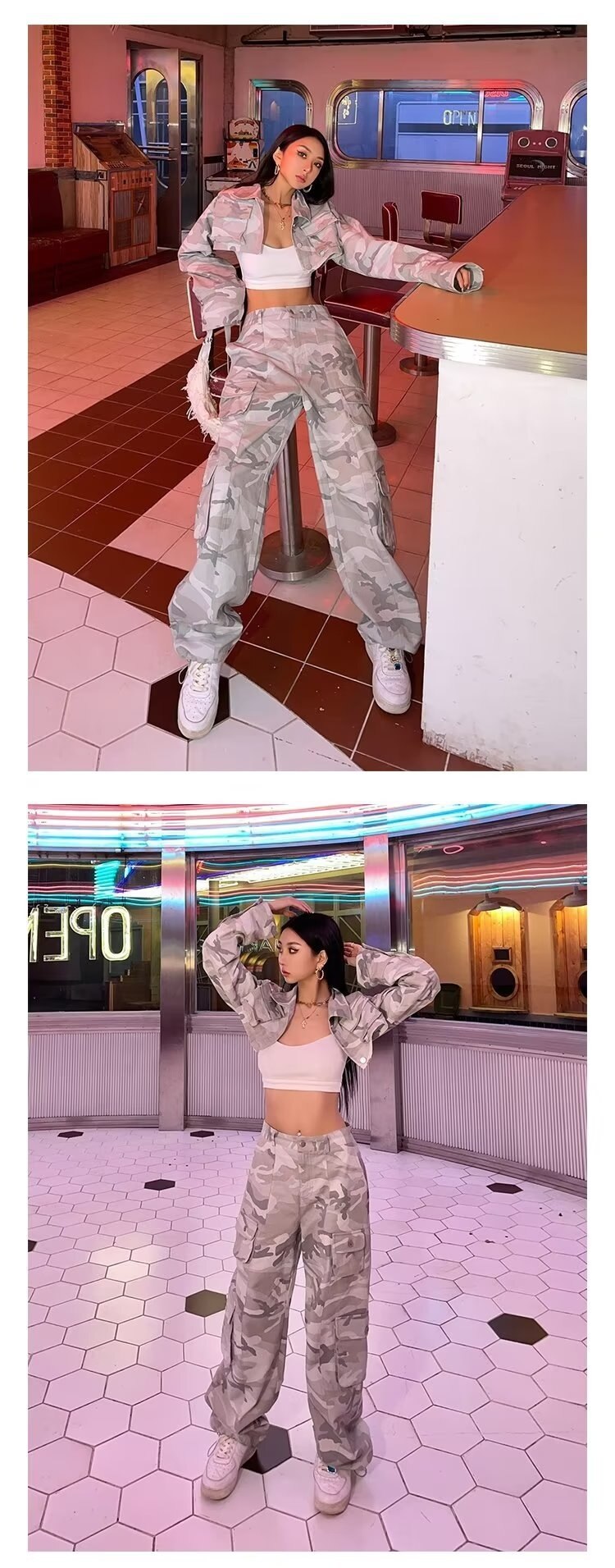 Spring And Autumn Spice Girls High Street Loose Outing Daily Pants Camouflage Print Drawstring Pocket Design Overalls - Images 7