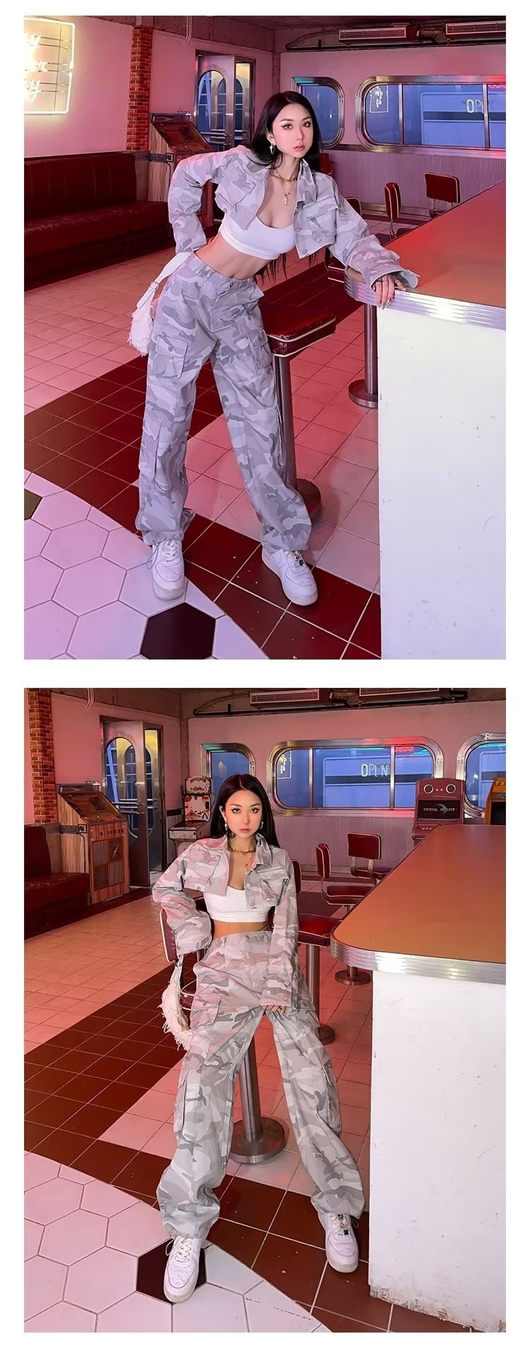 Spring And Autumn Spice Girls High Street Loose Outing Daily Pants Camouflage Print Drawstring Pocket Design Overalls - Images 10