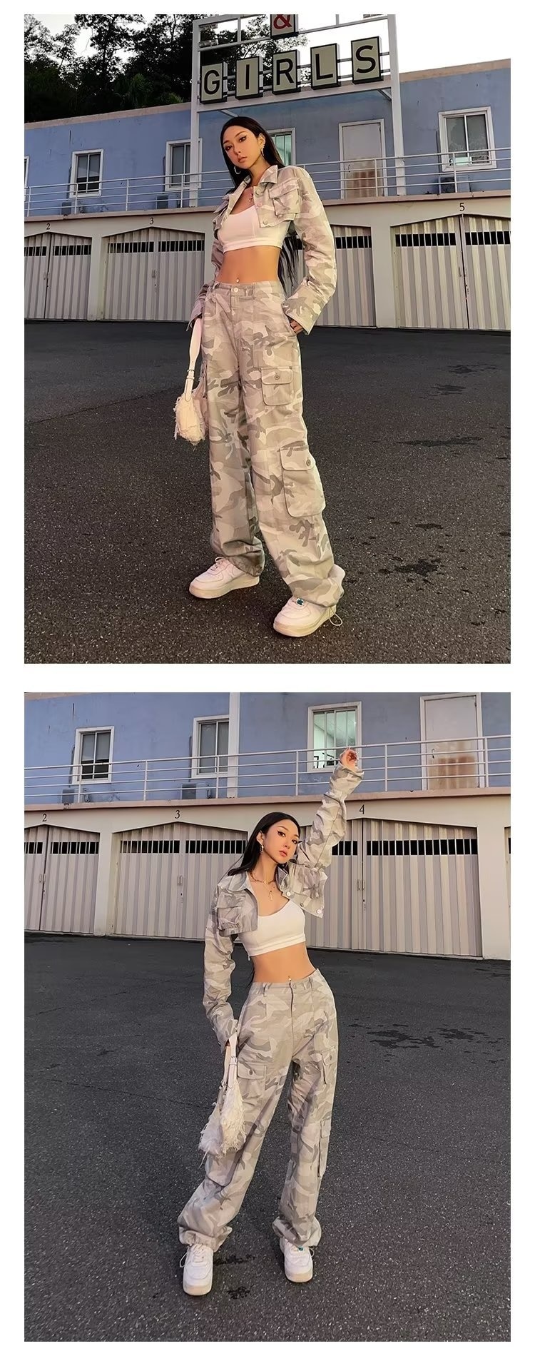 Spring And Autumn Spice Girls High Street Loose Outing Daily Pants Camouflage Print Drawstring Pocket Design Overalls - Images 8