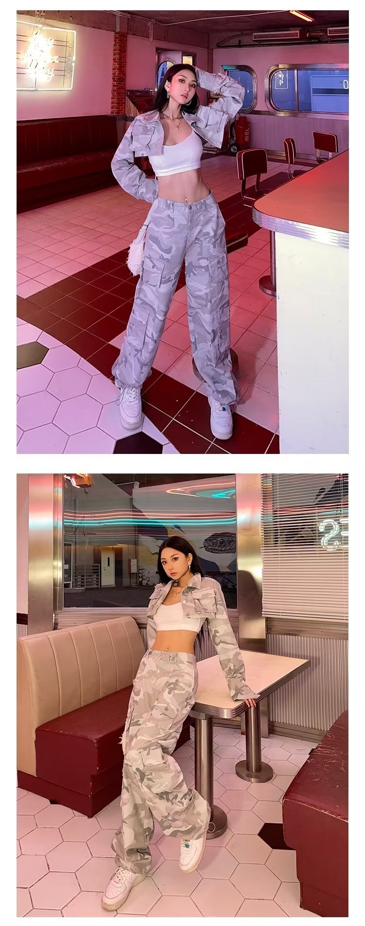 Spring And Autumn Spice Girls High Street Loose Outing Daily Pants Camouflage Print Drawstring Pocket Design Overalls - Images 12