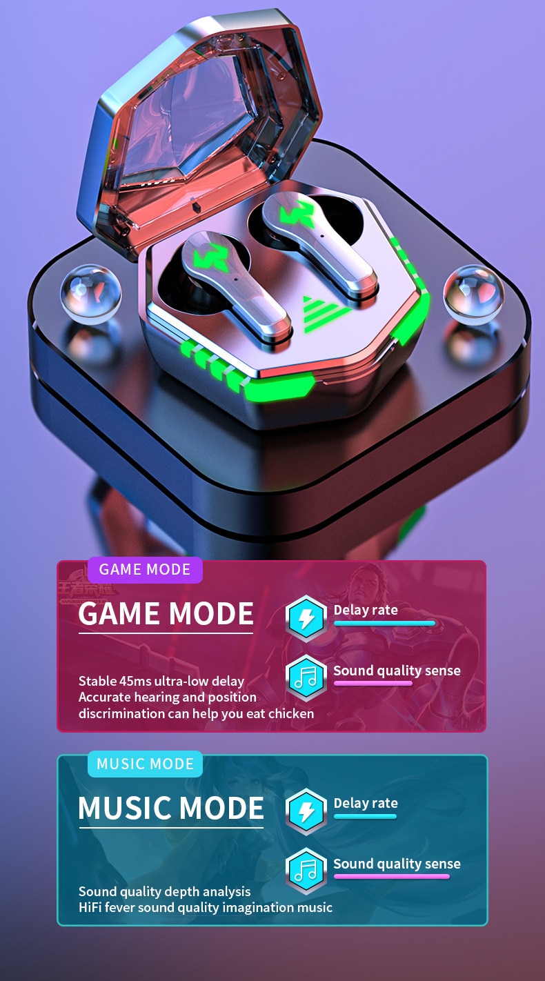 Tai nghe TWS Tai nghe không dây Bluetooth Tai nghe nhạc có độ trễ cực thấp Tai nghe HD Gọi Chế độ kép Tai nghe chơi game có Mic - Ảnh 4