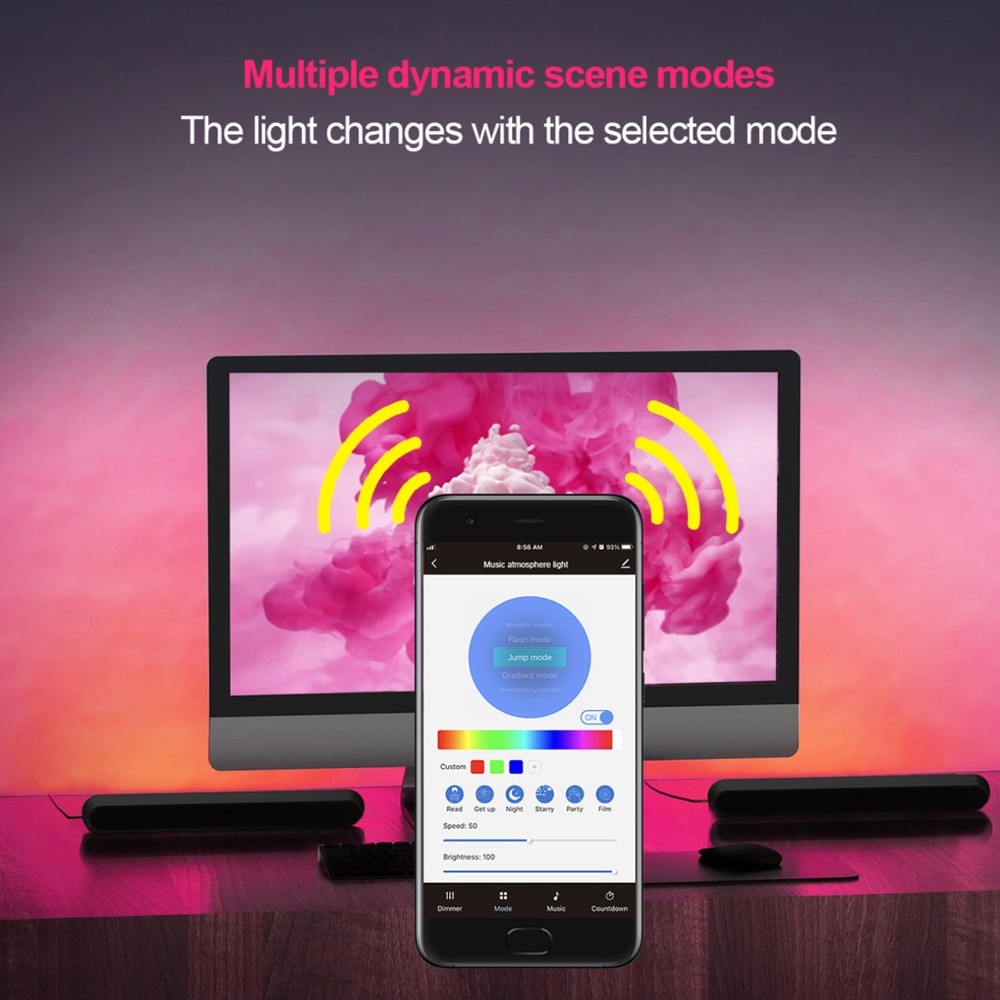 WiFi Smart LED Light Bar RGB Atmosphere Light Music Synchronization 12 Modes TV Wall Computer Game Room Decoration Night Light - Images 12