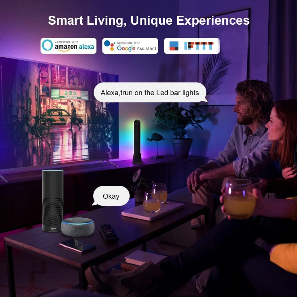 WiFi Thông Minh LED Thanh Ánh Sáng RGB Khí Quyển Ánh Sáng Âm Nhạc Đồng Bộ 12 Chế Độ Treo Tường TV Máy Tính Trang Trí Phòng Đèn Ngủ - Ảnh 7