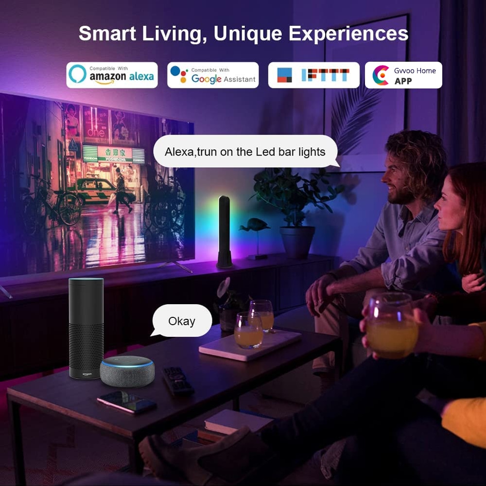 WiFi 스마트 LED 라이트 바 RGB 분위기 라이트 음악 동기화 12 모드 TV 벽 컴퓨터 게임 룸 장식 야간 조명