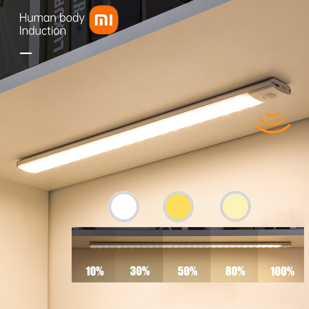 Xiaomi Đèn Ngủ Cảm Biến Chuyển Động LED Không Dây Sạc USB Đèn Tường 3 Màu Mờ Đèn Ngủ Trang Trí Tủ Phòng Ngủ