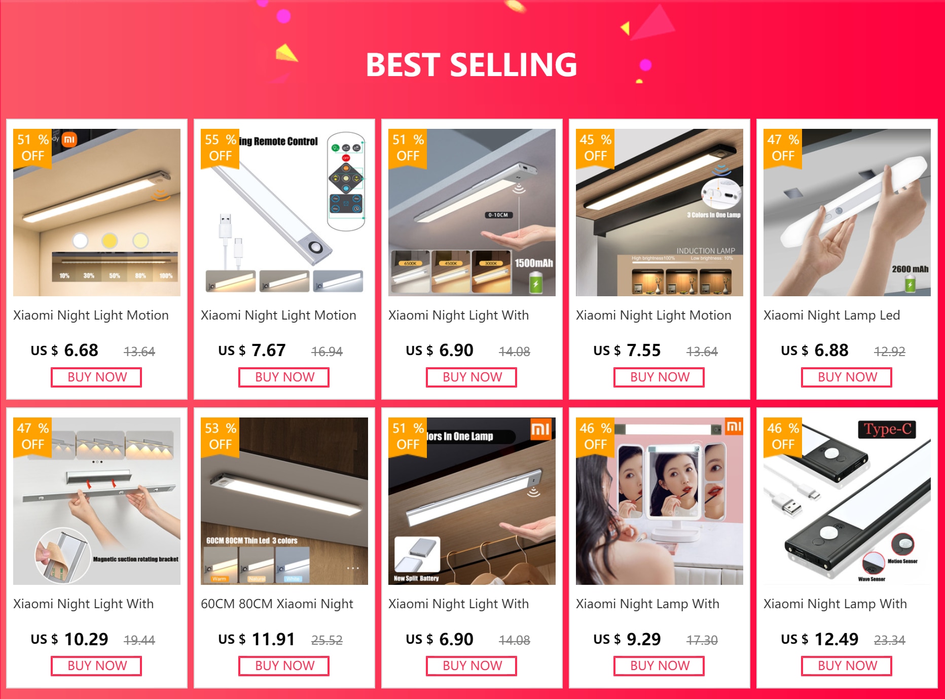 Xiaomi Night Light Motion Sensor Wireless LED USB Rechargeable Wall Lamp 3 Colors Dimming Night Lamp Decoration Bedroom Cabinet - Images 1