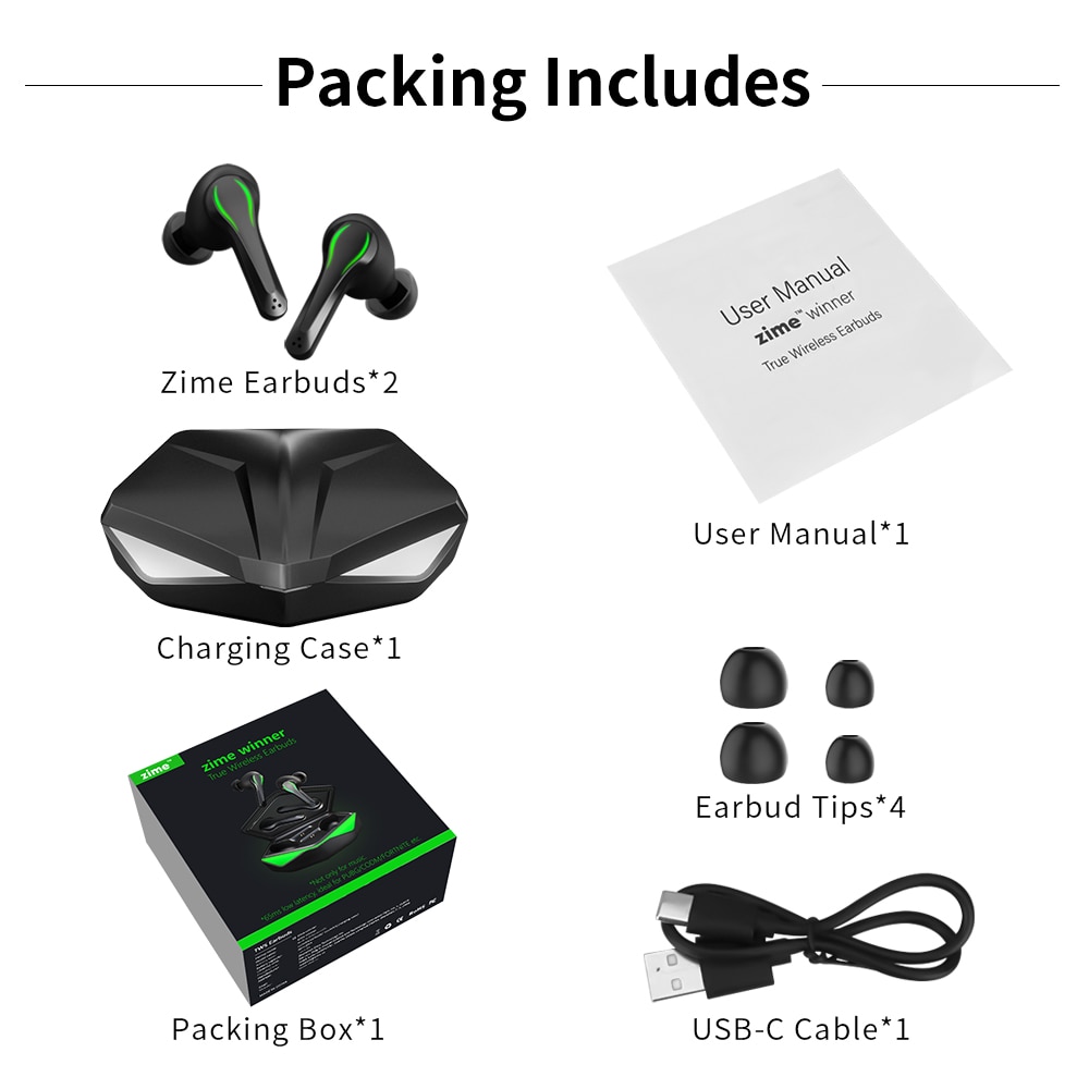 Zime Winner Gaming Earbuds 65ms Low Latency TWS Bluetooth Earphone with Mic Bass Audio Sound Positioning PUBG Wireless Headset - Images 14