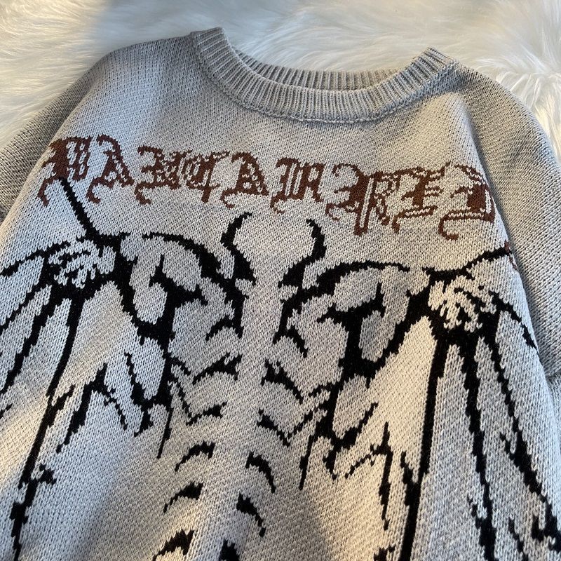 고딕 편지 풀오버 힙합 Streetwear 박쥐 해골 인쇄 새로운 니트 스웨터 Menautumn 하라주쿠 코튼 스웨터 여성 2022 - imaget 9