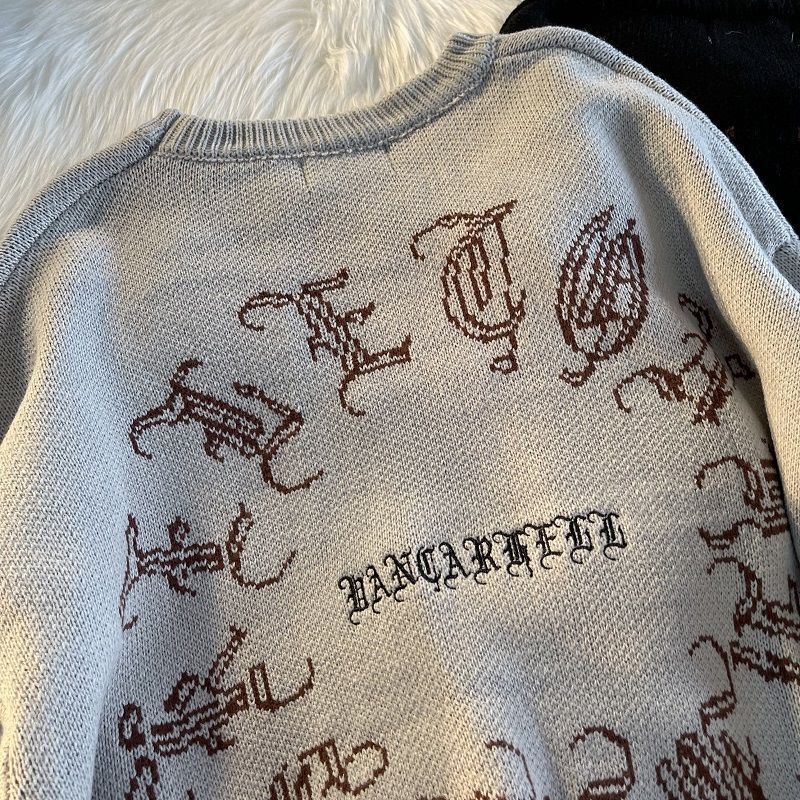 고딕 편지 풀오버 힙합 Streetwear 박쥐 해골 인쇄 새로운 니트 스웨터 Menautumn 하라주쿠 코튼 스웨터 여성 2022 - imaget 19