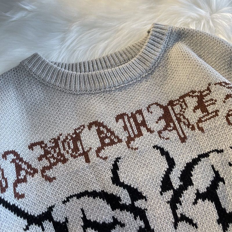 고딕 편지 풀오버 힙합 Streetwear 박쥐 해골 인쇄 새로운 니트 스웨터 Menautumn 하라주쿠 코튼 스웨터 여성 2022 - imaget 10