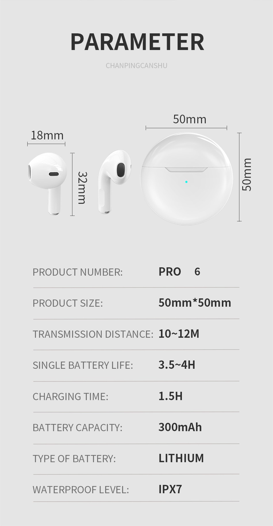 기존 Air Pro 6 TWS 무선 블루투스 이어폰 Xiaomi Android Apple iPhone 헤드폰 용 미니 포드 이어 버드 Earpod 헤드셋 - imaget 10