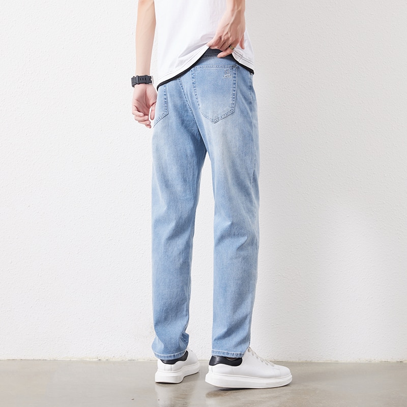 남성 스트레치 슬림 루즈 스트레이트 청바지 28-48 플러스 사이즈 봄 새로운 얇은 바지 패션 브랜드 품질 모든 경기 캐주얼 바지