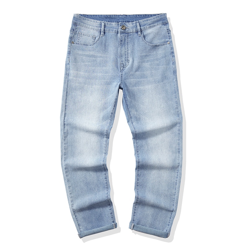 남성 스트레치 슬림 루즈 스트레이트 청바지 28-48 플러스 사이즈 봄 새로운 얇은 바지 패션 브랜드 품질 모든 경기 캐주얼 바지