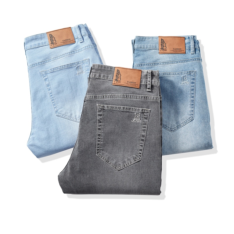 남성 스트레치 슬림 루즈 스트레이트 청바지 28-48 플러스 사이즈 봄 새로운 얇은 바지 패션 브랜드 품질 모든 경기 캐주얼 바지