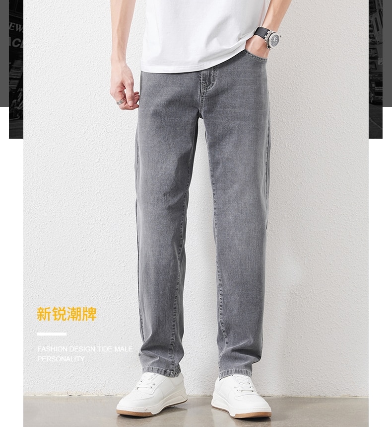 남성 스트레치 슬림 루즈 스트레이트 청바지 28-48 플러스 사이즈 봄 새로운 얇은 바지 패션 브랜드 품질 모든 경기 캐주얼 바지 - imaget 5